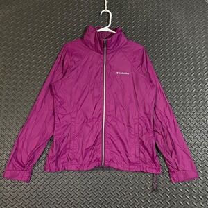 Columbia Jacket Women Large Purple Hooded Full Zip‎ Lightweight Rain Windbreaker